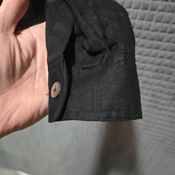 Black Linen Crop Wrap Top Sz6 S/M Y2K 90s Corp Boho Chic Button Grunge Punk Rock - Picture 4 of 13